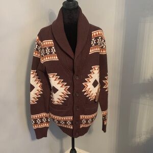 Men's Brown Patterned Shawl Collar Sweater